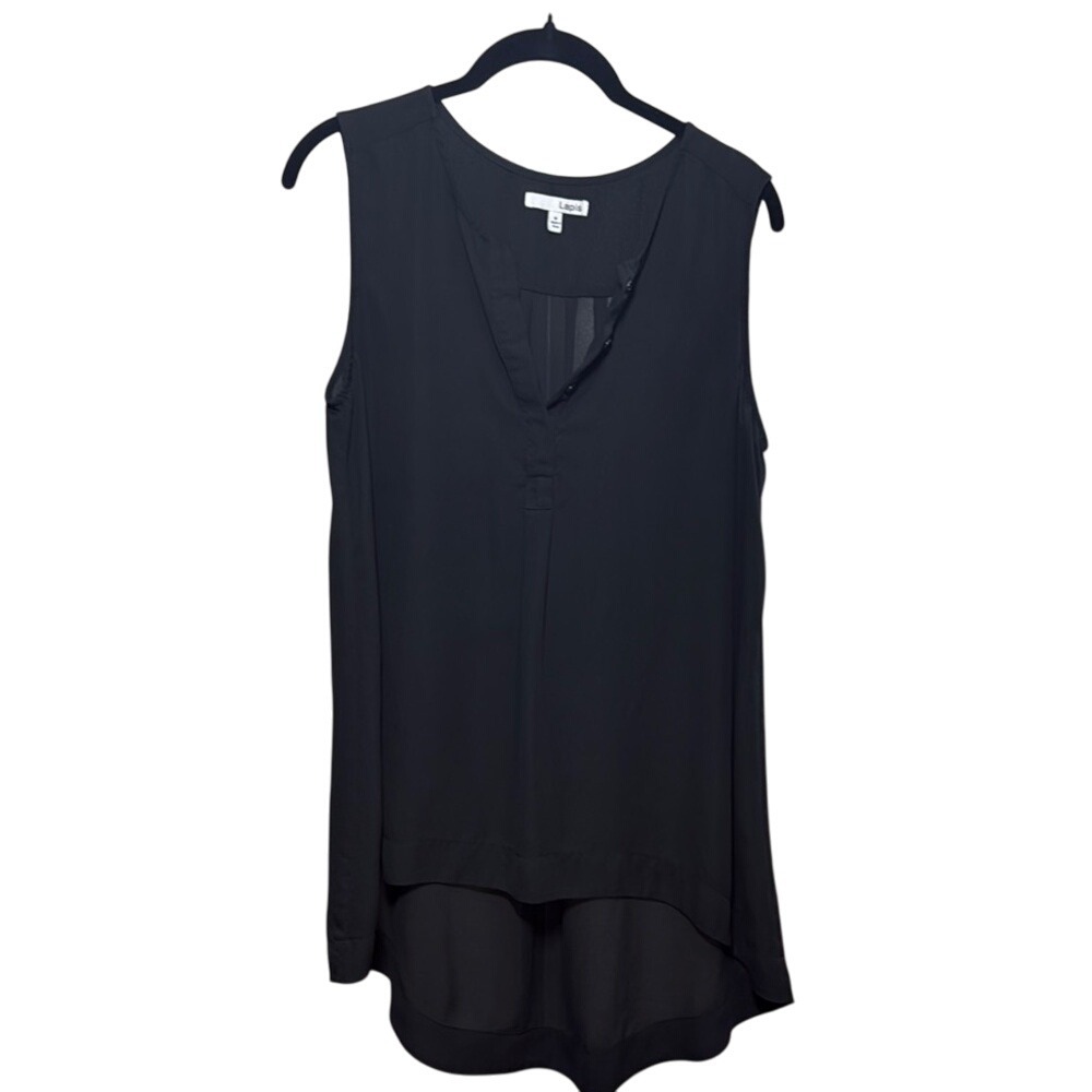 Lapis‎ Black Sleeveless Blouse Top V Neck Semi Sheer Casual Elegant